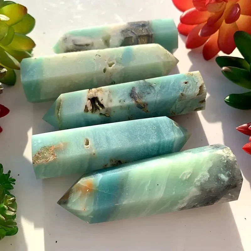 Natural Blue Amazonite Quartz Tower Crystals Point Sky Blue Crystals Wand Crystal Healing Stone