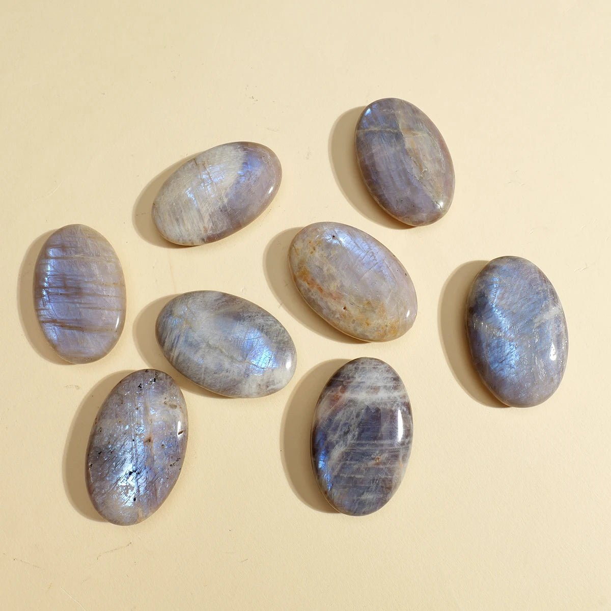 1PC Natural Blue Moonstone Crystal Palm Stone for Mind Healing Finger Massage Energy Healing Feng Shui Yoga Home Decor