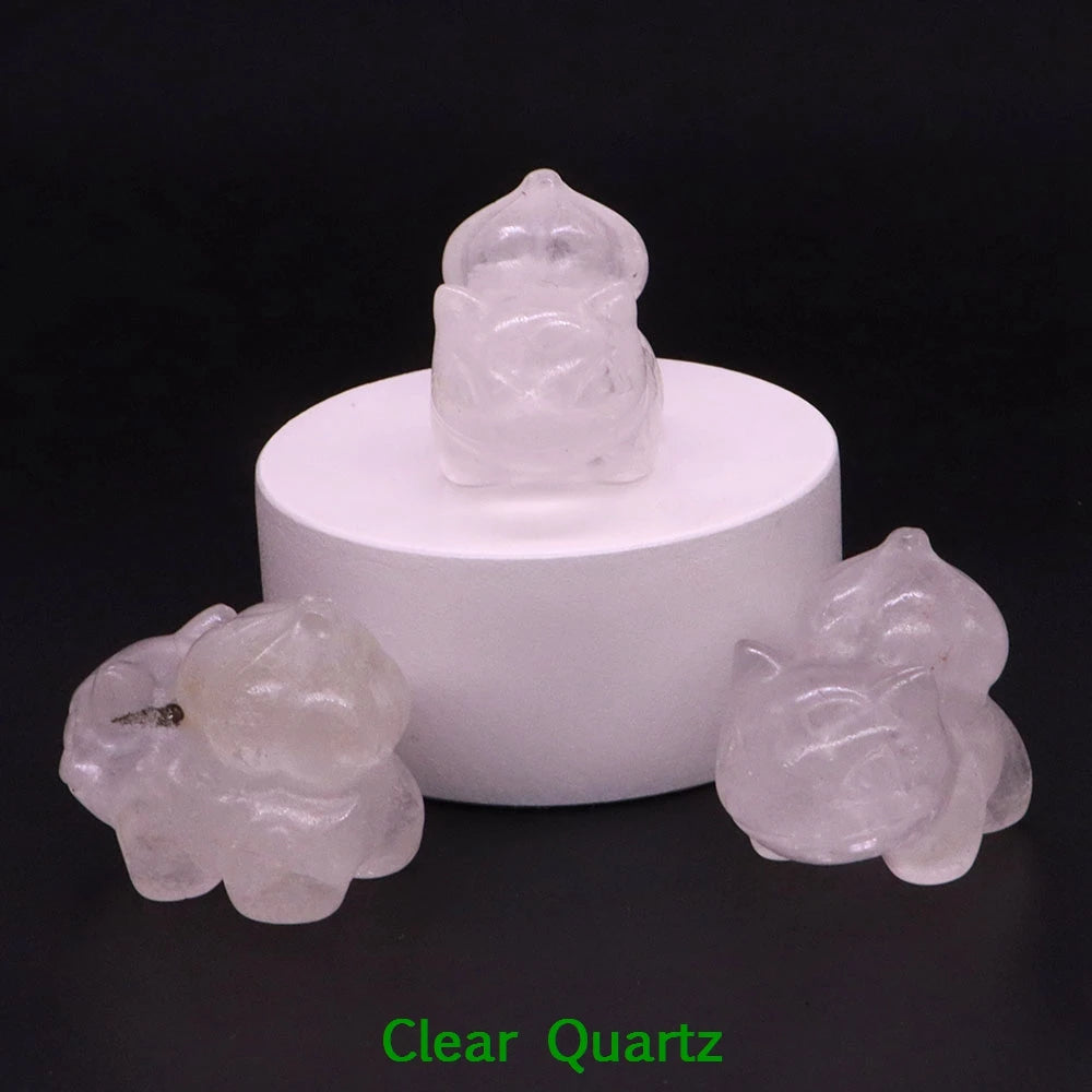 1.2" Natural Crystal Stone Squirtle Bikachu Statue Fantast Baby Cartoon Gemstone Carved Healing Home Room Decor Holiday Gift