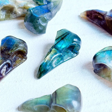 Natural Labradorite Stone Mini Bird Skull Carving Craft Animal Gift Crafts Feng Shui Home Decoration Stone Statues 3.8cm 1pcs