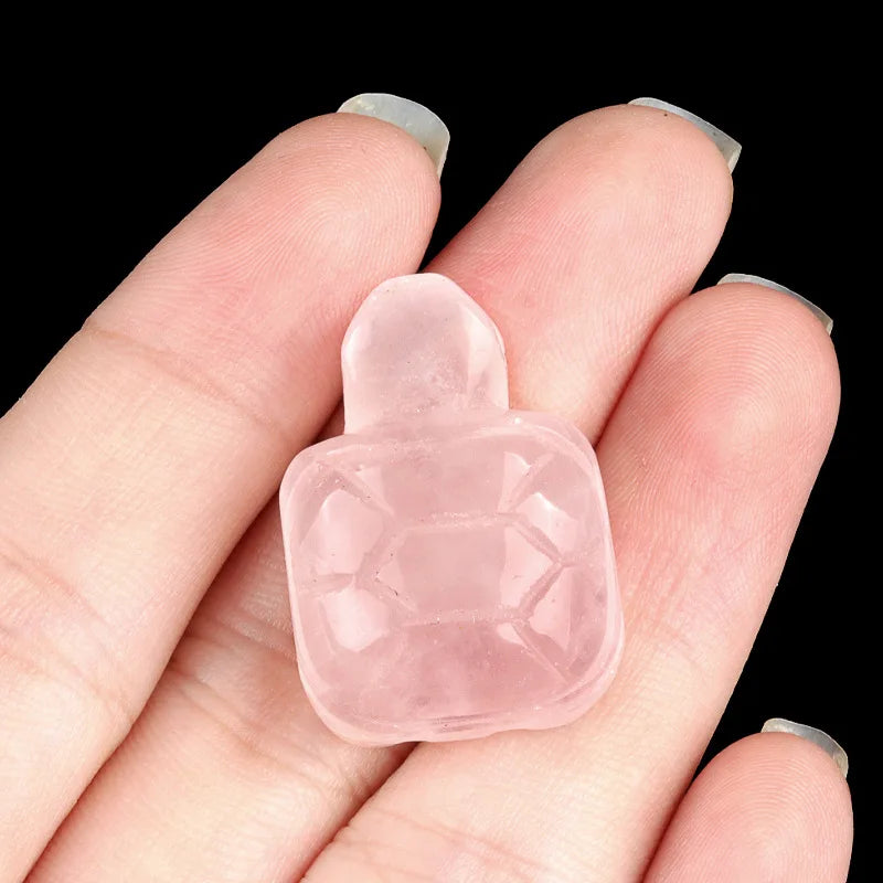 Mini Tortoise Crystal Stone Ornaments Carving Rose Quartz Aventurine Healing Energy Stone Home Decoracion Daily 18x27mm 1PC