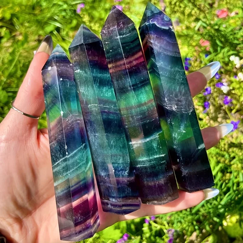 1pc Natural Rainbow Fluorite Crystal Pillar Natural Stone Meditation Decor Holiday Gift Suitable for Altar, Crystal Display