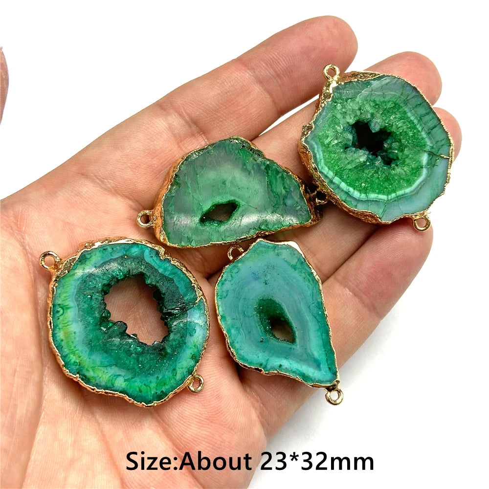 2Pcs/Lot Irregular Natural Druzy Pendants Fashion Slice Agates Pendant Double Holes Connector Charms for Jewelry Making DIY