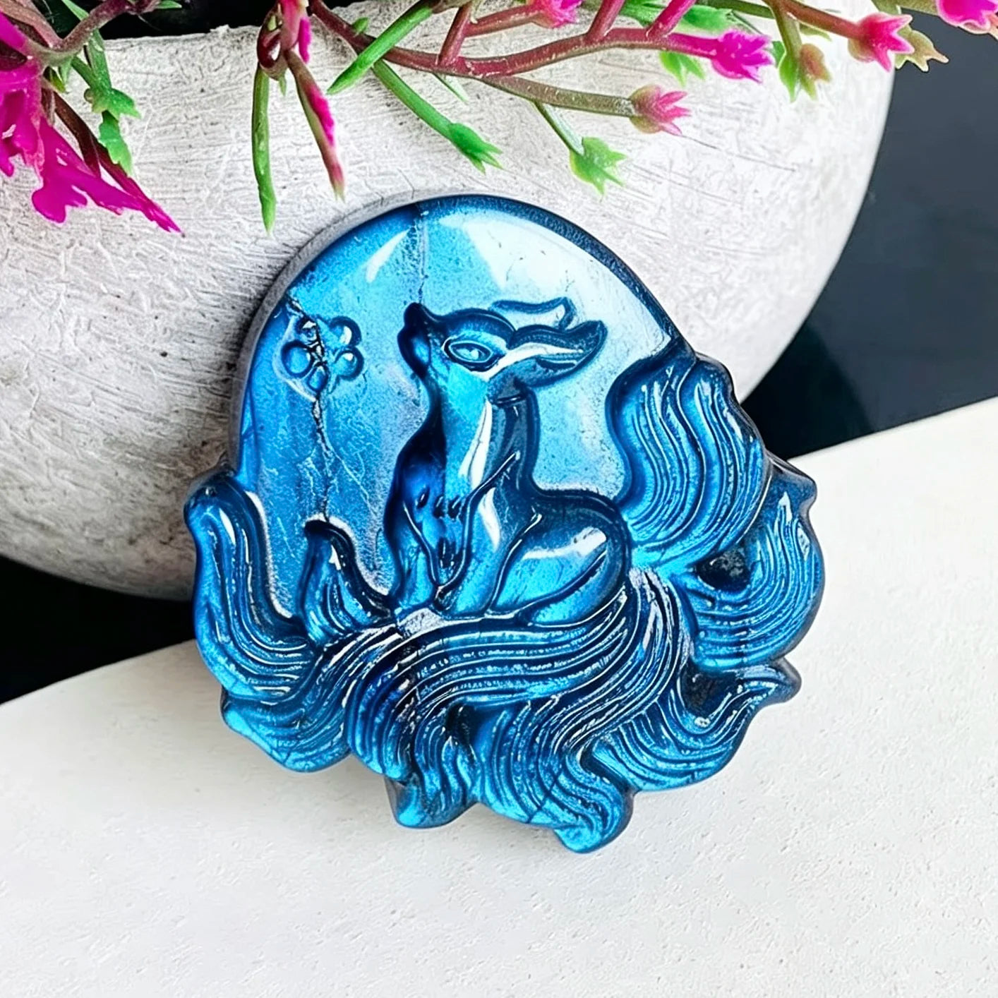 1pc 6 Type Bohemian Style Flashy Labradorite Fox Carving - Sparkling Pocket Stone, Perfect Gift for Friends, Smart Animals' Scul