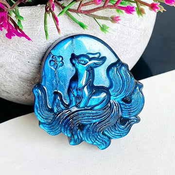 1pc 6 Type Bohemian Style Flashy Labradorite Fox Carving - Sparkling Pocket Stone, Perfect Gift for Friends, Smart Animals' Scul