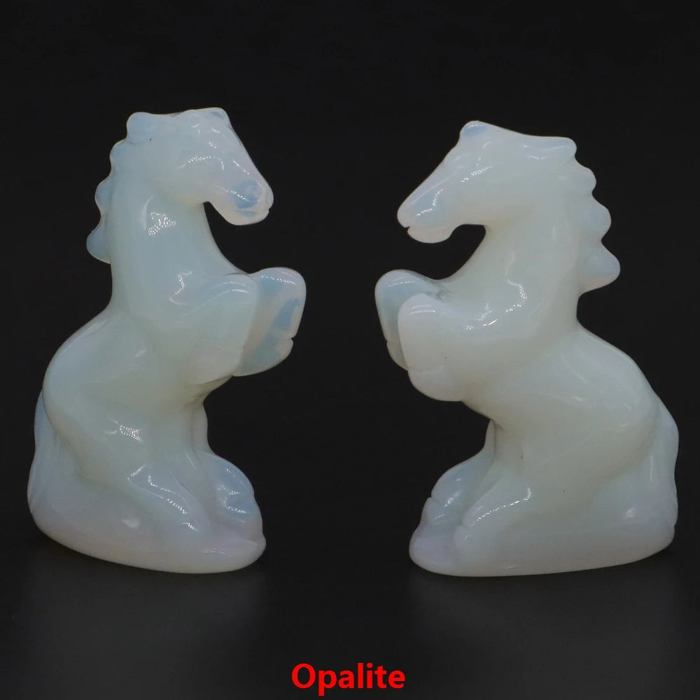 49mm Horse Statue Natural Reiki Healing Stones Amethyst Rose Quartz Carved Crystal Feng Shui Figurine Halloween Home Decor Gifts