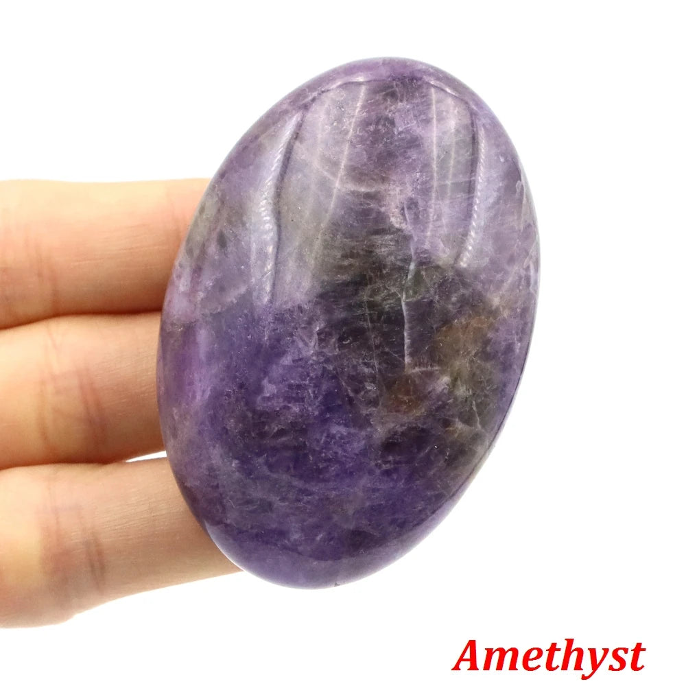Natural Crystal Amethyst Palm Stone Reiki Healing Oval Pocket Palm Worry Stone Yoga Meditation Spiritual Healing Gem Home Decor