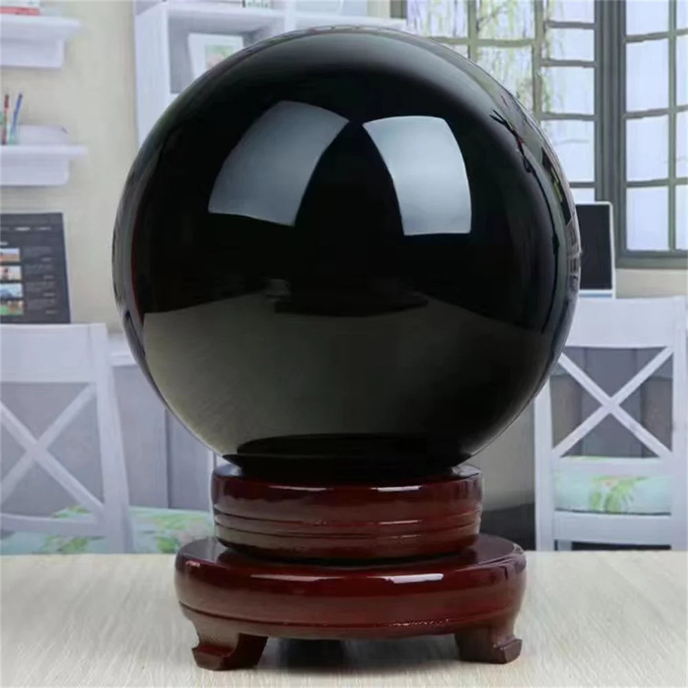 Natural Black Obsidian Sphere Healing Crystal Magic Ball Reiki Rock Stones feng shui Sphere Collectibles Home Decor Without Base