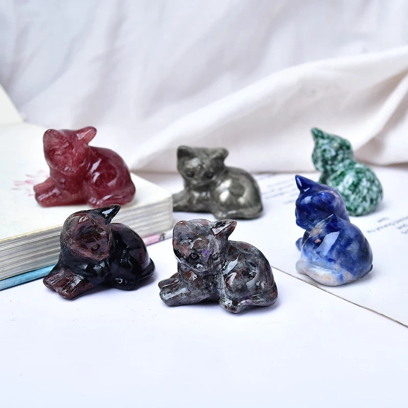 1pc Natural Crystal Tummy Time Cat Carving Craft, Mini Ornament, Home Decoration