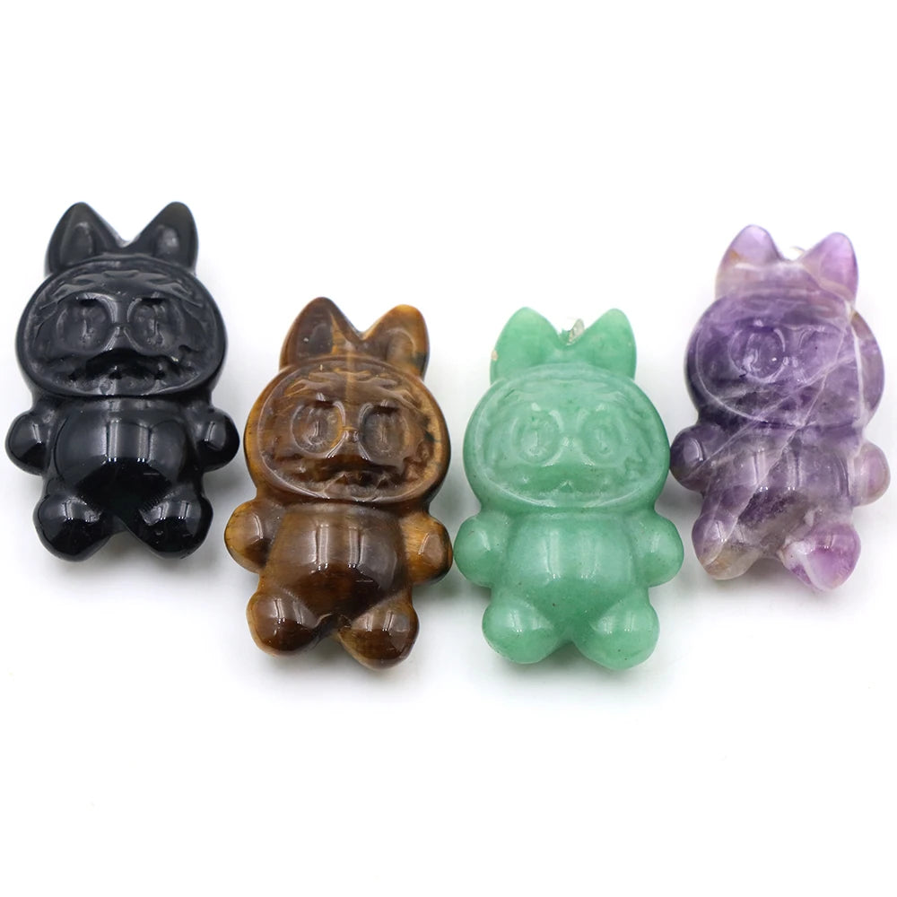 Natural Stone Carving Cartoon Elf DIY Fashion Jewelry Accessories Healing Crystal Gemstone Animals Figurine Supplies Wholesale