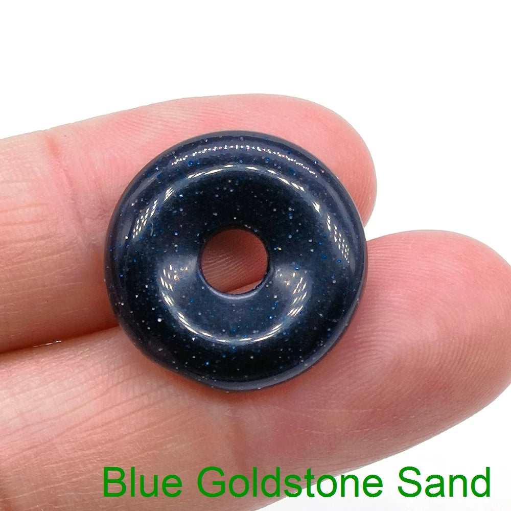 20mm Natural Round Big Hole Hollow Stone Crystal Quartz Aventurine Agate Jade Donut Charm Carved for Pendants Diy Making Gift