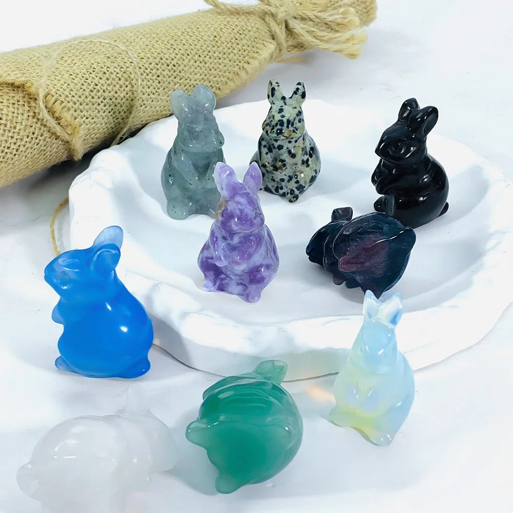 1.5" Elf Rabbit Natural Crystal Amethyst Quartz Agate Bunny Animal Craft Figurines Stone Carving Healing Reiki Home Decor Gift