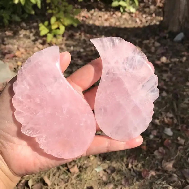 Natural Rose Quarz Angel Wing Carving Polished Quartz Healing Stones Gemstones For Home DIY Decoration A SET