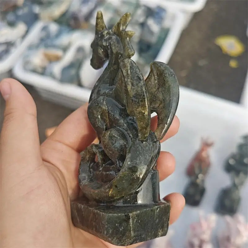 Natural Labradorite Dragon Carving Healing Reiki Christmas Gift For Children Or Home Decoration Gift 1PCS