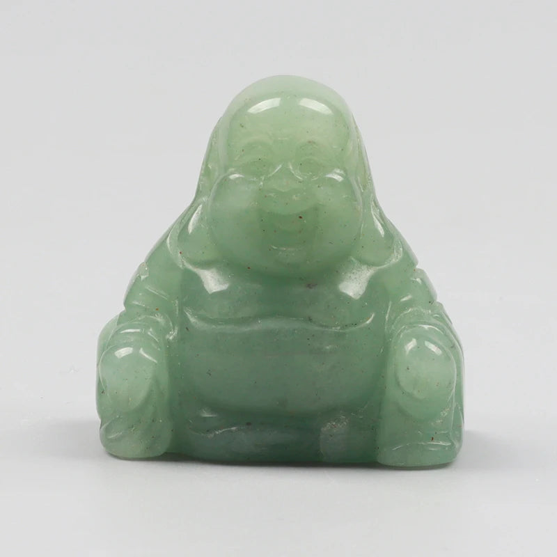 1.5" Hand Carved Jade Maitreya Buddha Figurine Natural Aventurin Crystal Reiki Healing Quartz Chakra Lucky Smile Buddha Figurine