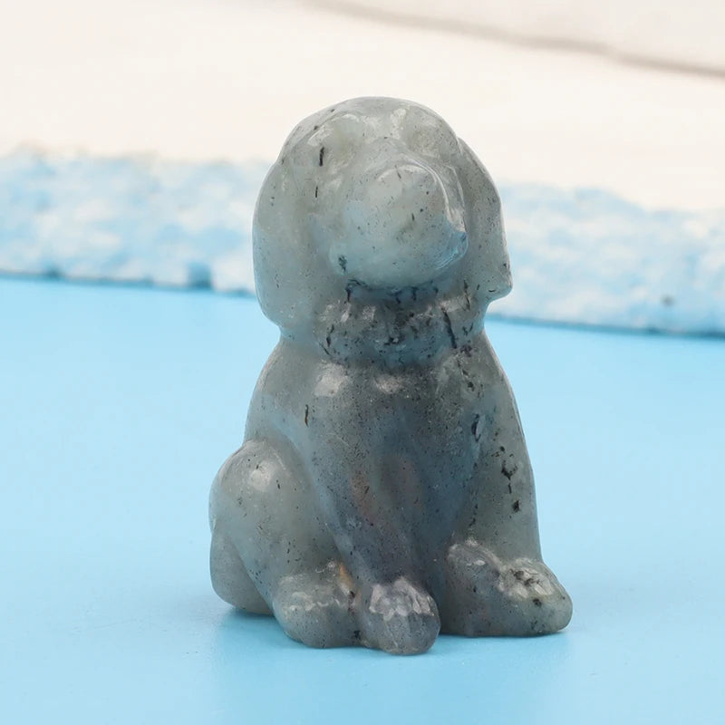 Tiger Eye Dog Figurine, Natural Stone, Hand Carved Obsidian Mini Puppy, Crystal Craft, Chakra, Home Decor, 1.5"