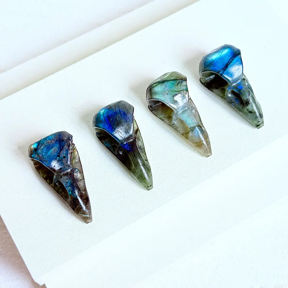 Natural Labradorite Stone Mini Bird Skull Carving Craft Animal Gift Crafts Feng Shui Home Decoration Stone Statues 3.8cm 1pcs