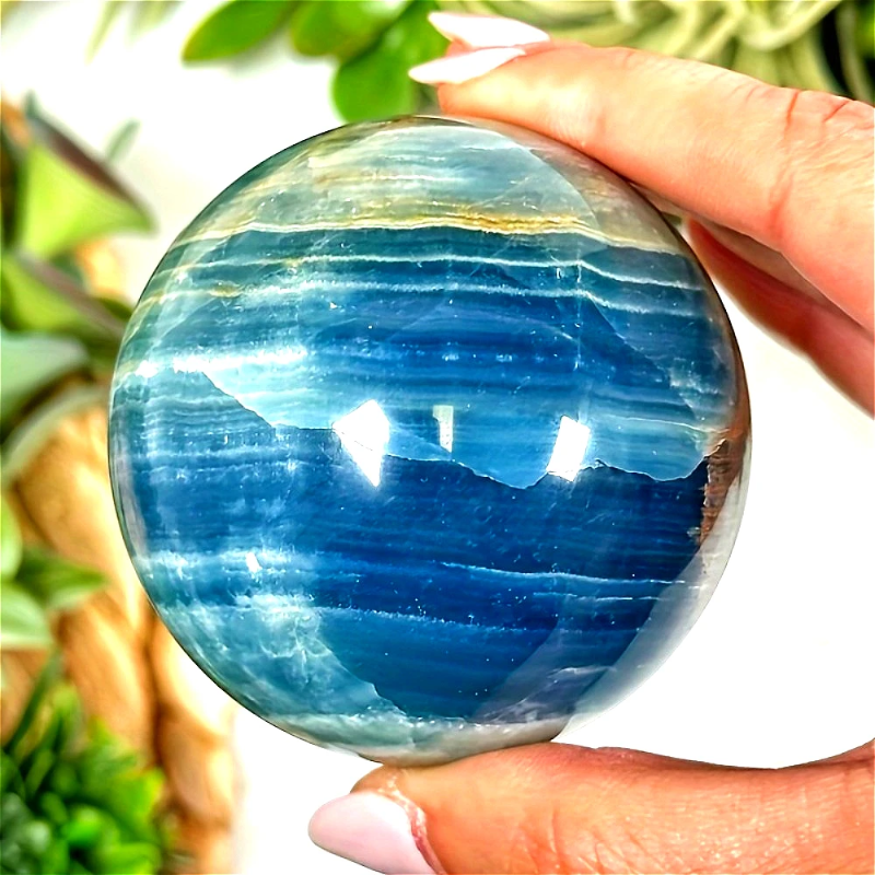 6-6.5cm Blue Onyx Sphere Blue Quartz Crystal Ball  Aesthetic Room Decor  Crystals and Stones Healing Natural Stone