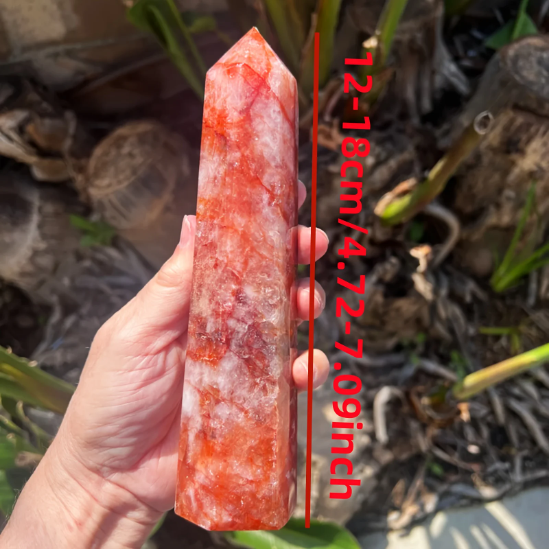 1PC Natural Large Fire Quartz Obelisk Crystal Tower, Perfect Gift, Magic Point Healing Stone Obelisk Wand Stone Home Decor