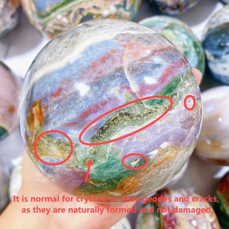 7.5-8cm Natural Ocean Jasper Ball One-of-a-Kind Veins Polished Crystal Sphere Sturdy Sweet Valentine's Day Gift for Lover &Decor