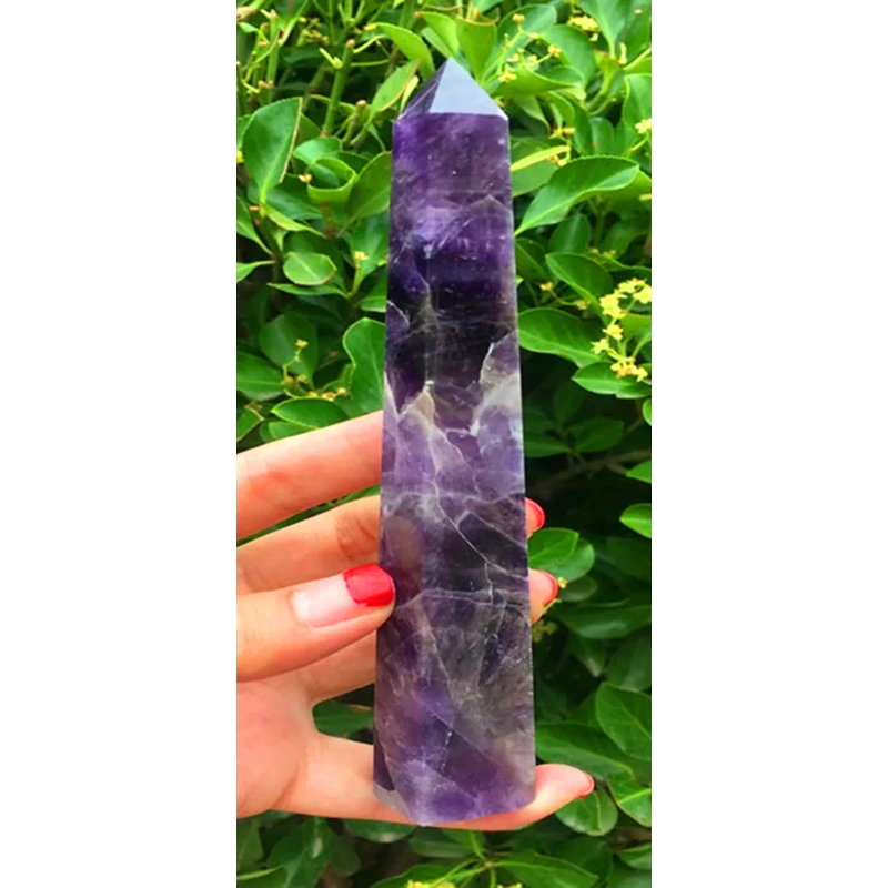 Natural Fantasy Amethyst Crystal Obelisk — 130–140mm Phantom Quartz Tower Specimen