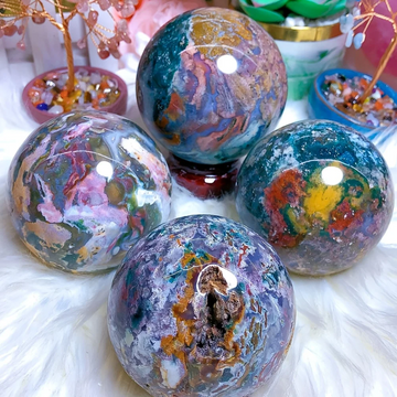 7.5-8cm Natural Ocean Jasper Ball One-of-a-Kind Veins Polished Crystal Sphere Sturdy Sweet Valentine's Day Gift for Lover &Decor