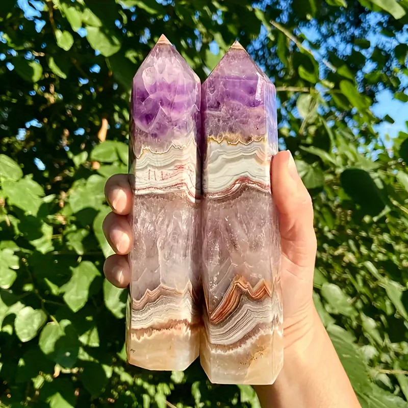 13-14cm Amethyst Agate Point Natural Crystal Crafts Amethyst Mexican Agate Large Tower for Decoration