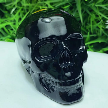 Natural Obsidian Crystal Carved Skull — Hand-Carved Chakra Healing Piece & Home Decor