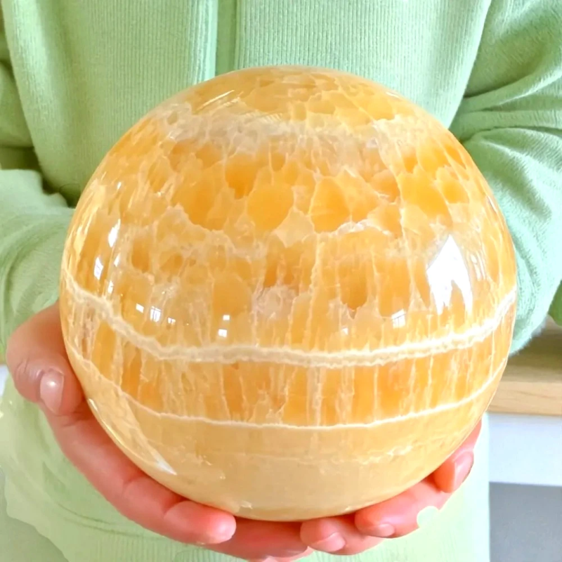 8-8.5cm Large Yellow Calcite Crystal Sphere Honey Yellow Colors Home Decoration Ball Healing Crystal Christmas and Holiday Gifts