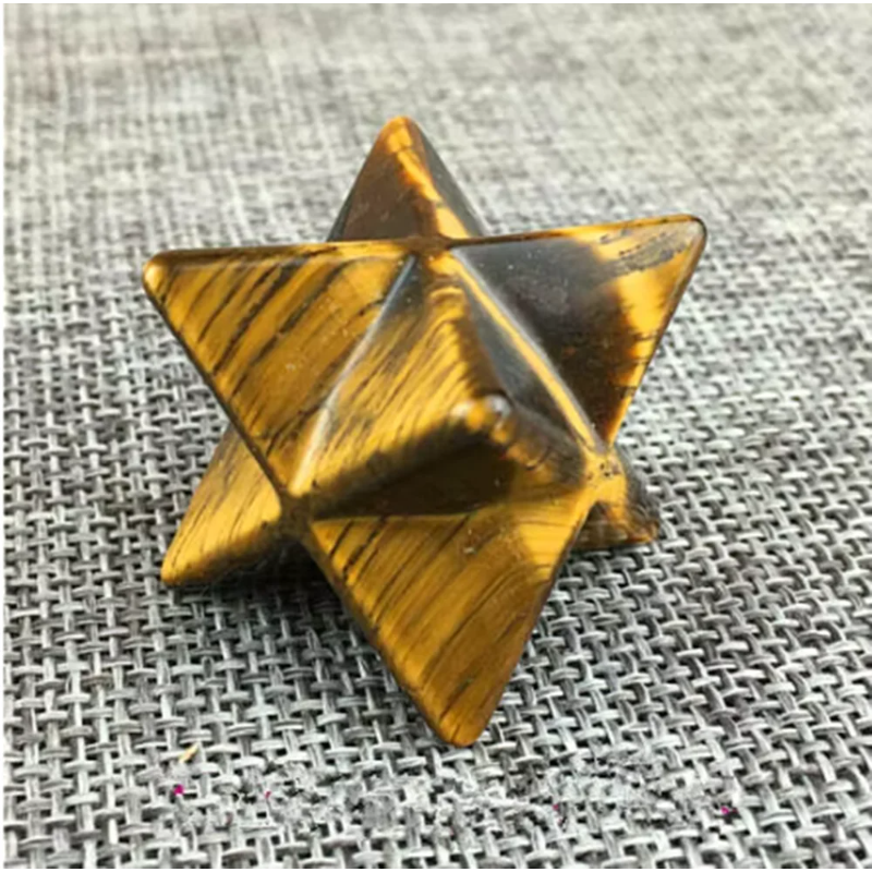 Natural Tiger's Eye Merkaba Star — Sacred Geometry Crystal Point, Chakra Reiki 1.5"