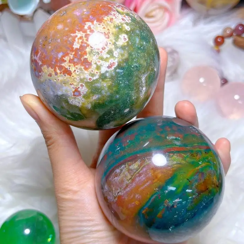 7.5-8cm Natural Ocean Jasper Ball One-of-a-Kind Veins Polished Crystal Sphere Sturdy Sweet Valentine's Day Gift for Lover &Decor