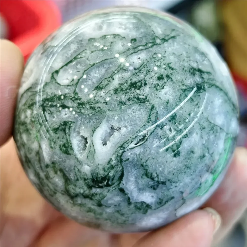 Natural Moss Agate Ball Reiki Tree Crystal Sphere Home Office Collections Aesthetic Decorative Minerals Modern Stones 2025