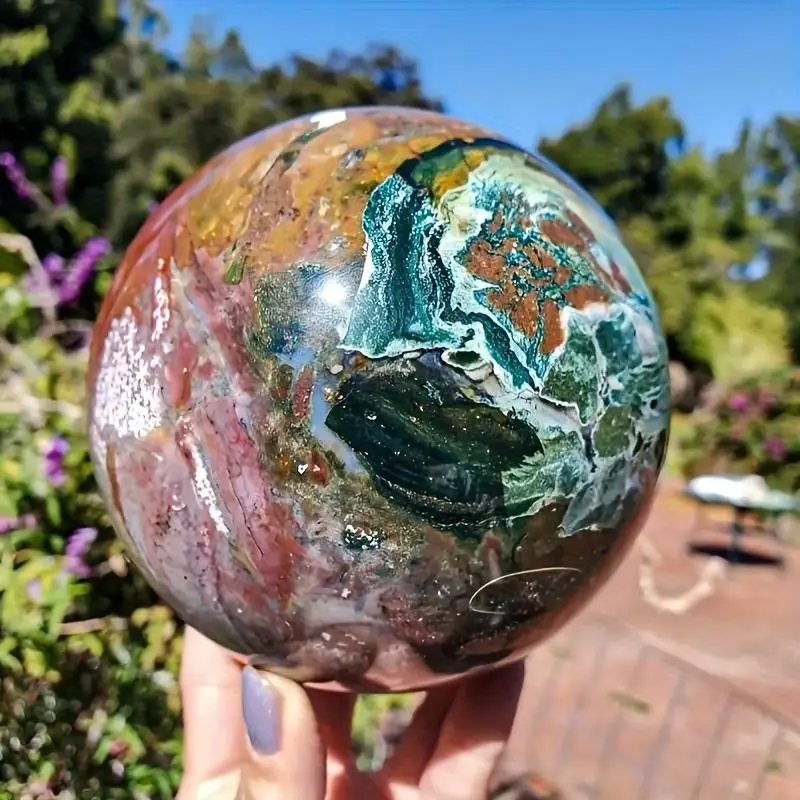 7.5-8cm Natural Ocean Jasper Ball One-of-a-Kind Veins Polished Crystal Sphere Sturdy Sweet Valentine's Day Gift for Lover &Decor