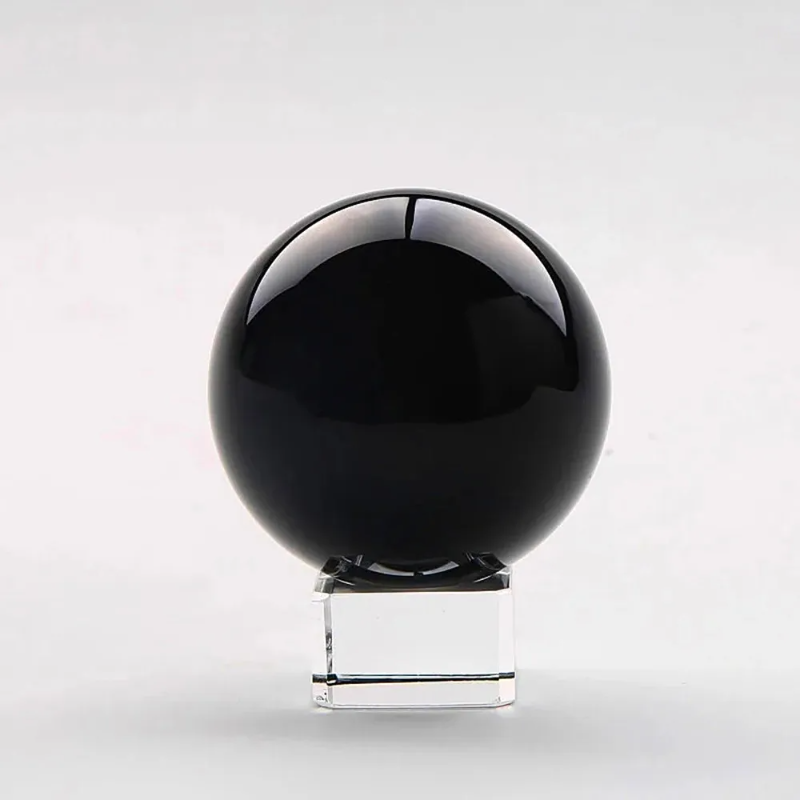Natural Obsidian Crystal Ball — 80mm Polished Reiki Healing Sphere with Display Bracket
