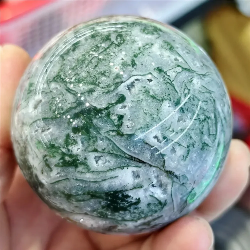 Natural Moss Agate Ball Reiki Tree Crystal Sphere Home Office Collections Aesthetic Decorative Minerals Modern Stones 2025