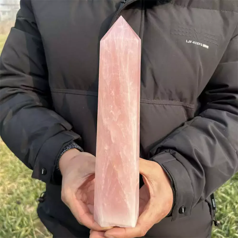 Natural Rose Quartz Obelisk Tower — 1.28kg Large Crystal Wand Point