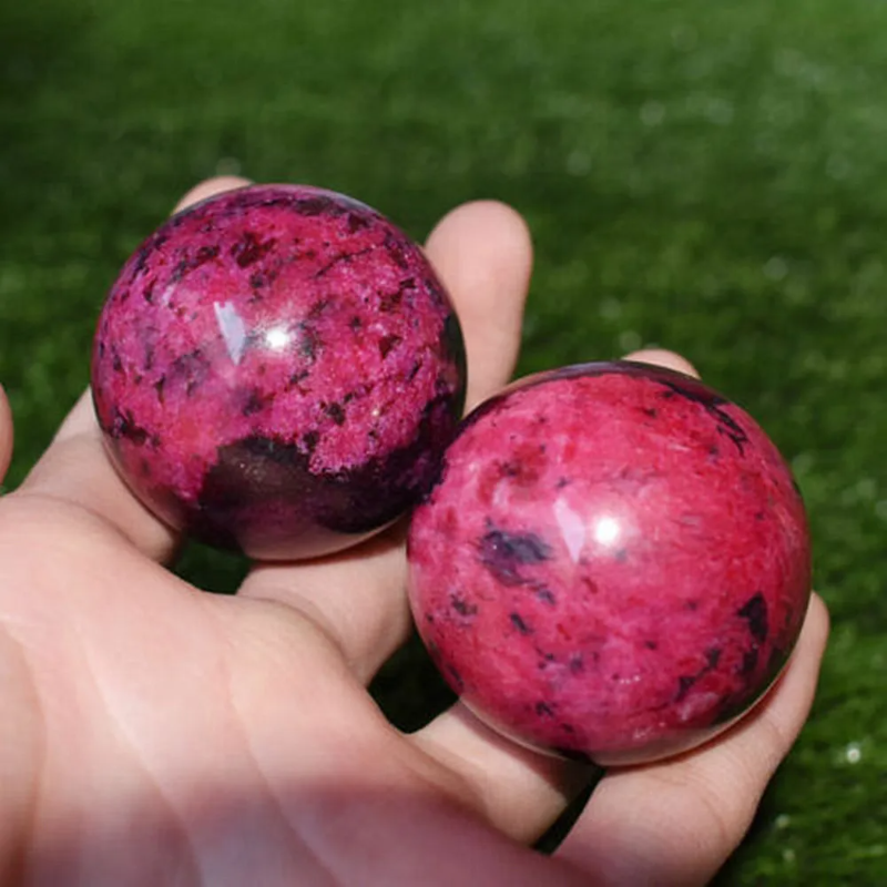 Natural Rhodonite Peach Blossom Stone Crystal Ball — 50–55mm Healing Sphere