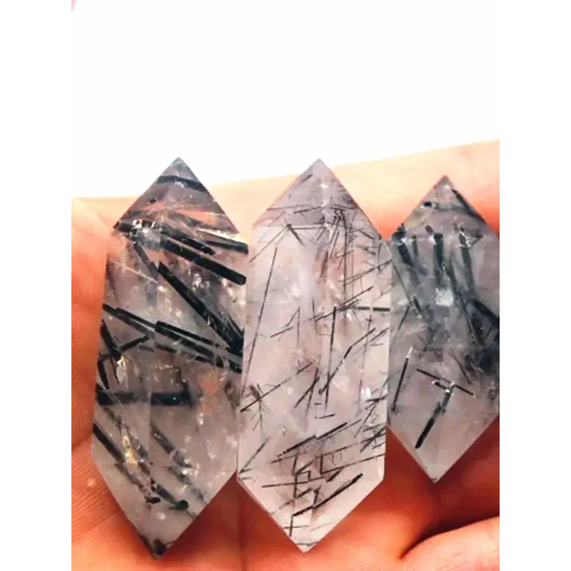 Natural Black Tourmaline Crystal Wand Points — Set of 6 Hexagonal Energy Stones, Chakra Home Decor
