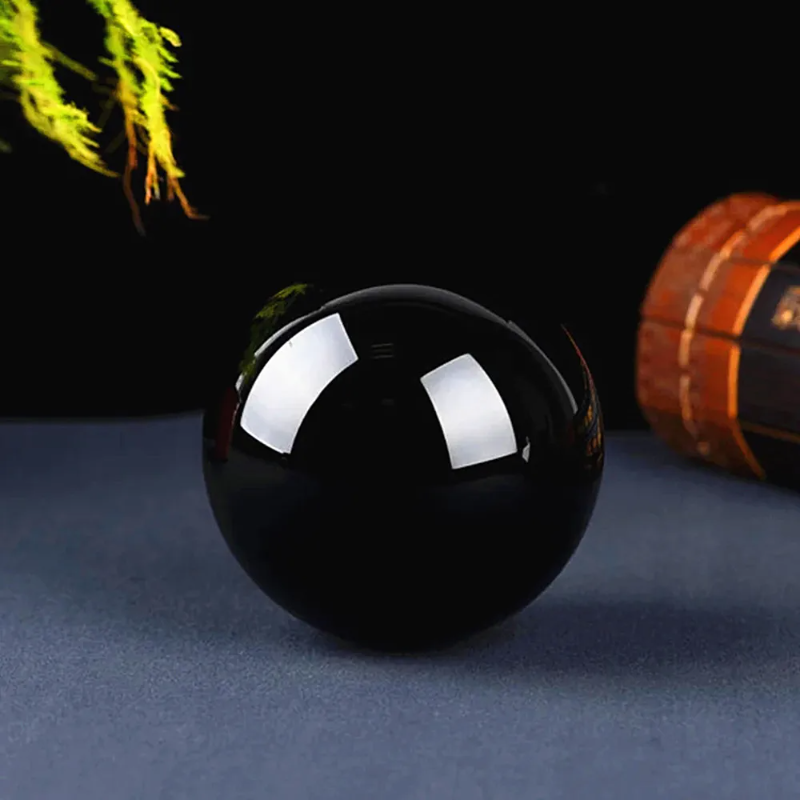 Natural Obsidian Crystal Ball — 80mm Polished Reiki Healing Sphere with Display Bracket