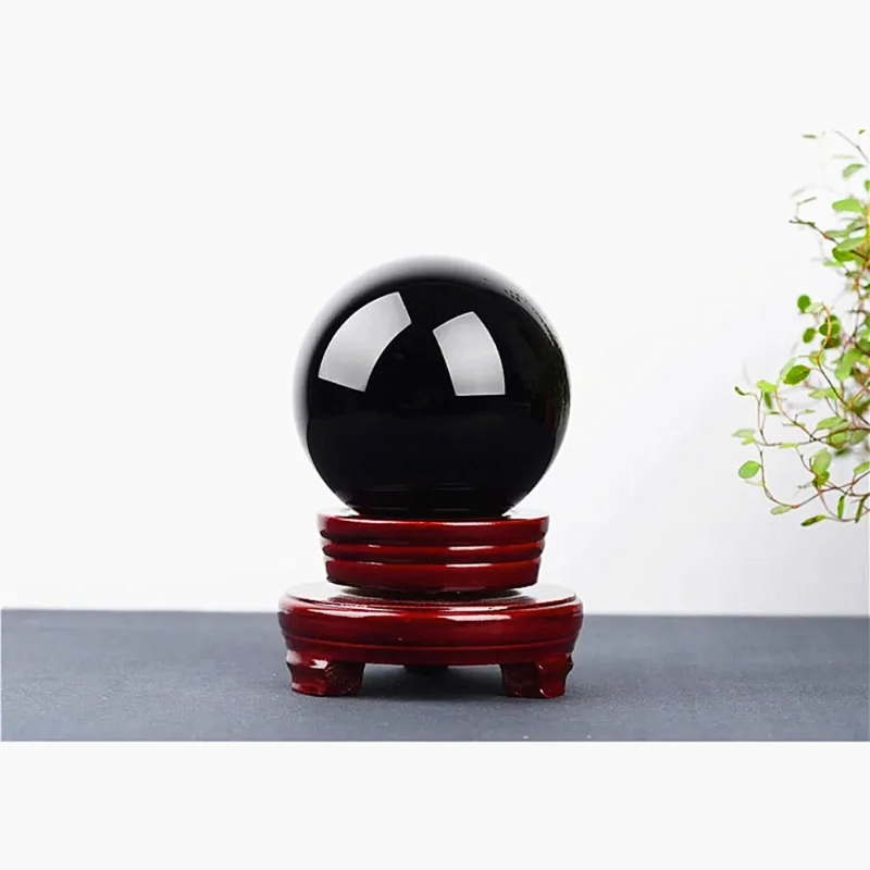 Natural Obsidian Crystal Ball — 80mm Polished Reiki Healing Sphere with Display Bracket