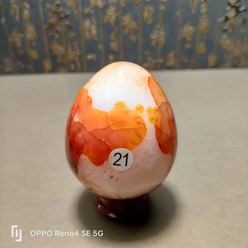 Natural Red Agate Crystal Egg — Polished Quartz Stone, Spiritual Home Decor & Ornament