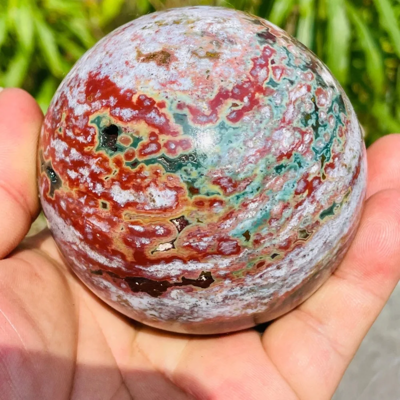 8-8.5cm Ocean Jasper Sphere Mineral Healing Quartz Crystal Decoration Gemstones Mineral Specimen Crystal Stone Room Decoration