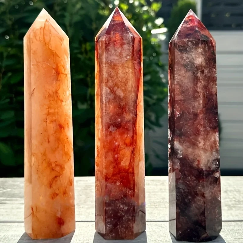 1PC Natural Large Fire Quartz Obelisk Crystal Tower, Perfect Gift, Magic Point Healing Stone Obelisk Wand Stone Home Decor