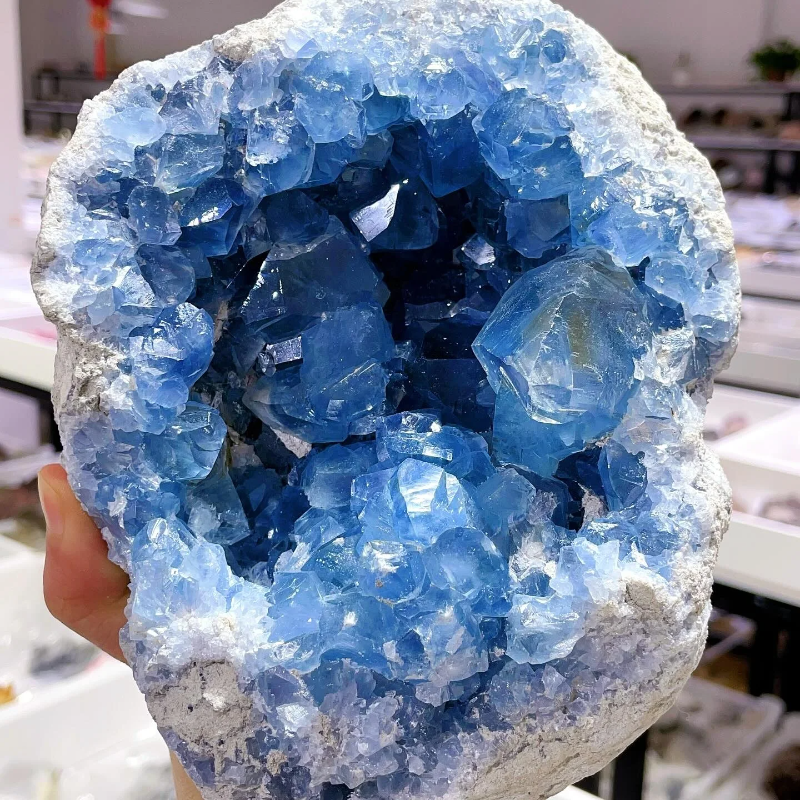 CrystalHola  Celestite Geode Cluster Semi Precious Stones Natural Crystal Stones  Healing Authentic  Carving Crystal