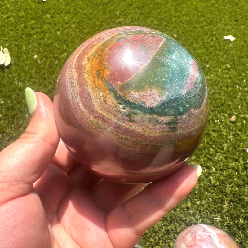 Natural Ocean Jasper Sphere — 7–7.5cm Healing Crystal Ball, Mineral Decoration