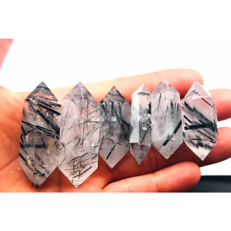 Natural Black Tourmaline Crystal Wand Points — Set of 6 Hexagonal Energy Stones, Chakra Home Decor