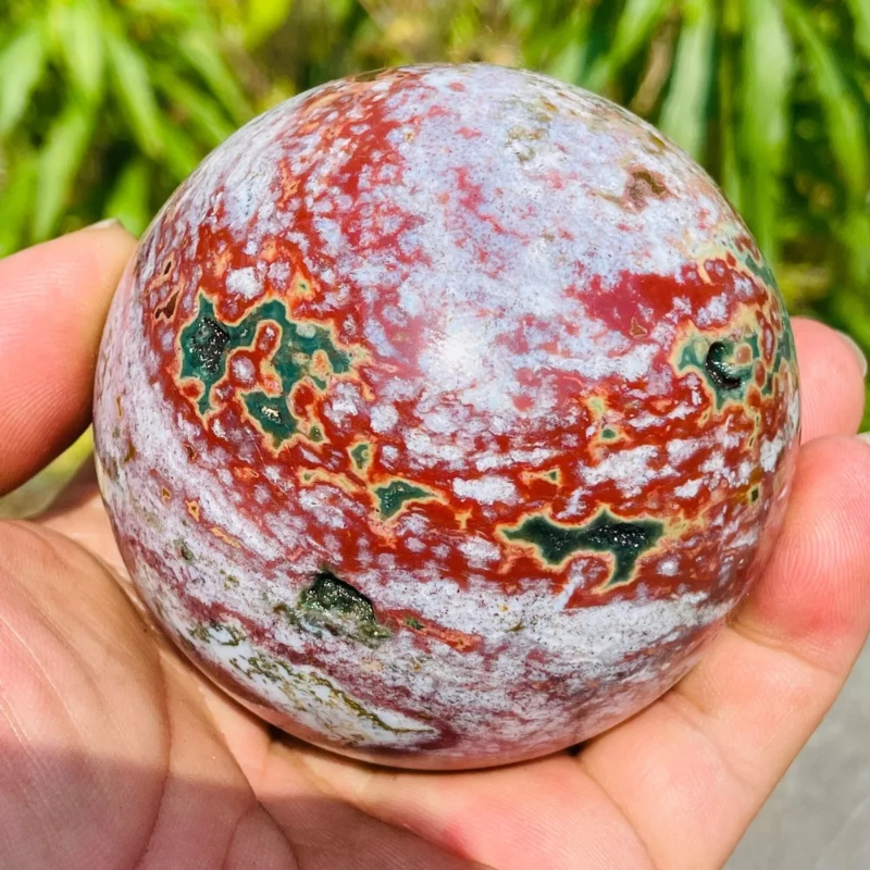 Natural Ocean Jasper Sphere — 7–7.5cm Healing Crystal Ball, Mineral Decoration