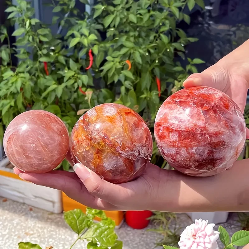 Large Fire Quartz Crystal Sphere, Polished Ball, Home Decor and Gift, Souvenir Gift, Home Decoration,Magic Point Healing Stone